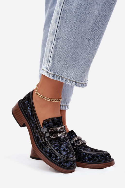 Pelle Mocassini in pelle scamosciata Femminile Con decorazioni Detalem D&A MR52-178 colore nero Pelle Mocassini in pelle scamosciata Femminile Con decorazioni Detalem D&A MR52-178 colore nero