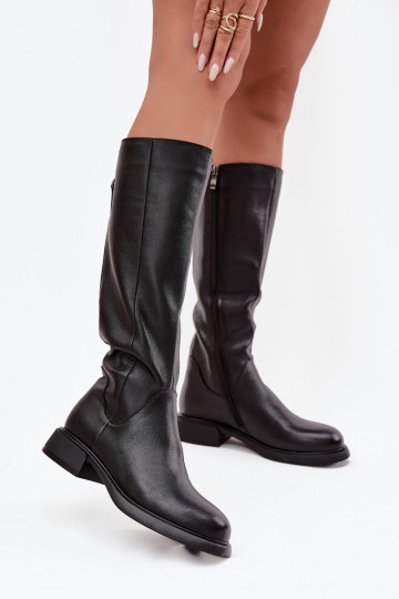 Pelle stivali da donna con tacchi larghi riscaldamento D&A JC52-837 colore nero 2