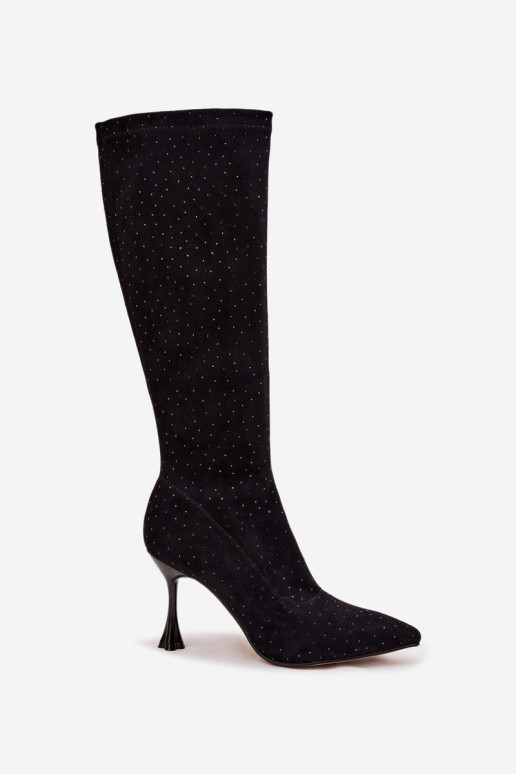 stivali da donna con tacchi sottili Con decorazione D&A JC52-883 colore nero stivali da donna con tacchi sottili Con decorazione D&A JC52-883 colore nero