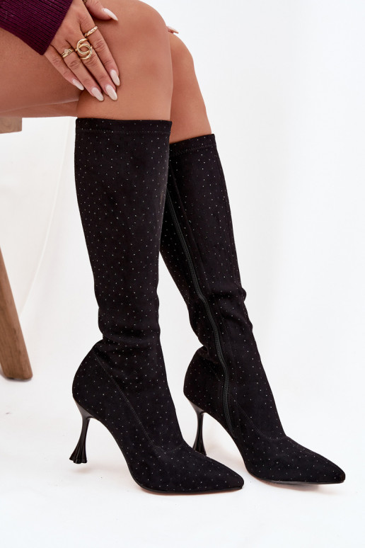 stivali da donna con tacchi sottili Con decorazione D&A JC52-883 colore nero stivali da donna con tacchi sottili Con decorazione D&A JC52-883 colore nero