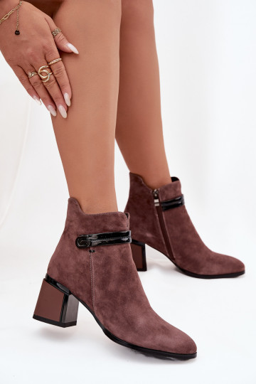 Stivaletti in suede sintetico da donna con tacchi decorati caldi D&A CR52-650 marroni