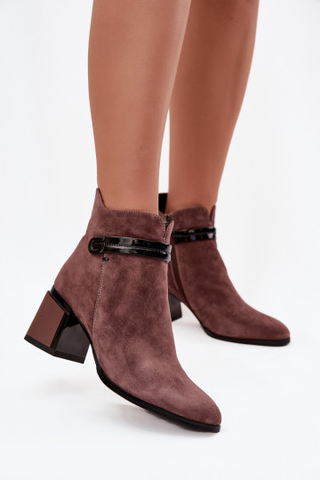 Stivaletti in suede sintetico da donna con tacchi decorati caldi D&A CR52-650 marroni 2