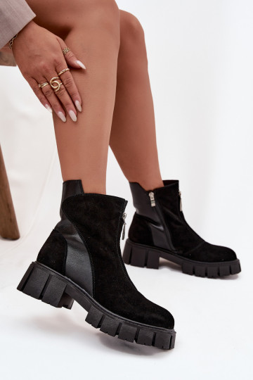 Stivaletti da donna in suede sintetico caldi D&A JC52-874 neri