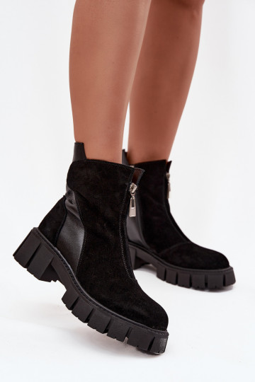 Stivaletti da donna in suede sintetico caldi D&A JC52-874 neri 2