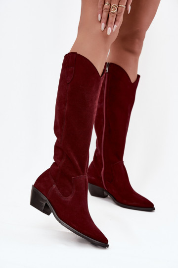 Stivali alti cowboy in suede sintetico caldi Zazoo 4225 bordeaux