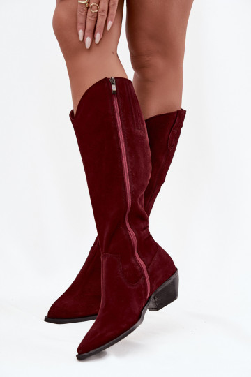 Stivali alti cowboy in suede sintetico caldi Zazoo 4225 bordeaux 2