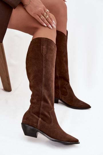 Stivali alti cowboy in suede sintetico caldi Zazoo 4225 marroni