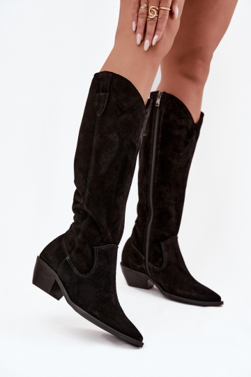 Stivali alti cowboy in suede sintetico caldi Zazoo 4225 neri 2