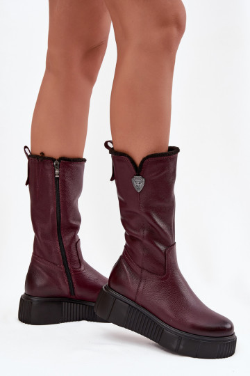 Femminile Pelle stivali Con Vilnius Zazoo 70121 Borgogna