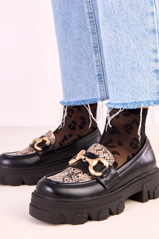 Mocassini neri Ruben con motivo in... Mocassini neri Ruben con motivo in...