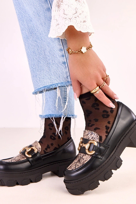 Mocassini neri Ruben con motivo in... Mocassini neri Ruben con motivo in...