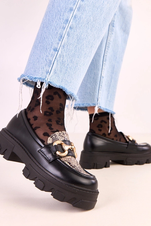 Mocassini neri Ruben con motivo in... Mocassini neri Ruben con motivo in...