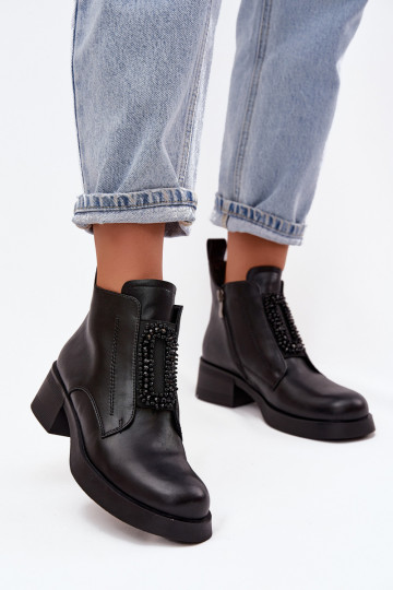 Pelle Stivali da donna Klocke con ornamenti D&A JC52-869 colore nero