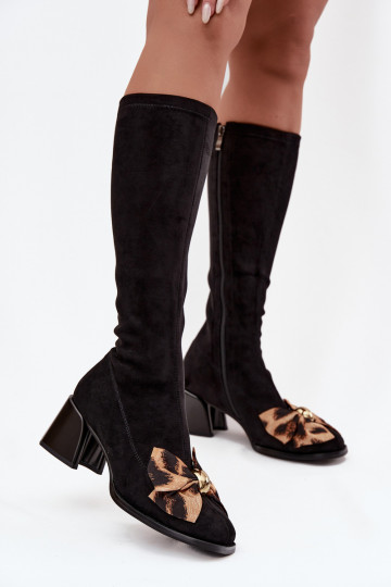 Stivali alti da donna con fiocco decorativo D&A JC52-828 neri 2