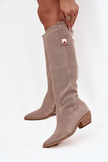 Stivali lunghi in ecopelle color cappuccino stile cowboy Zazoo 4224 2