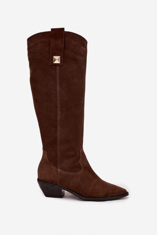 Pelle dalla pelle scamosciata stivali stile coAboy riscaldamento Zazoo 4224 CzekoladoAe Pelle dalla pelle scamosciata stivali stile coAboy riscaldamento Zazoo 4224 CzekoladoAe