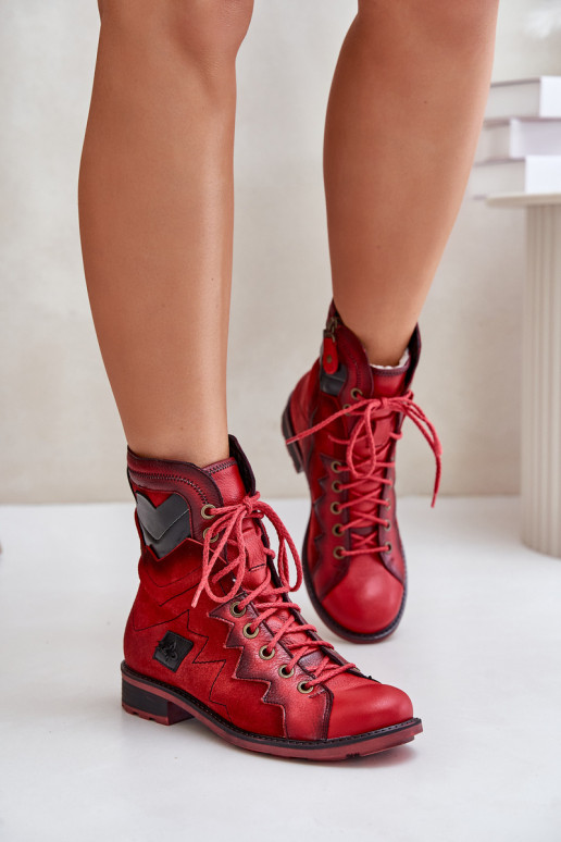 Pelle riscaldamento Stivali da donna con tacchi larghi Deveciejka 06106-08 colore rosso Pelle riscaldamento Stivali da donna con tacchi larghi Deveciejka 06106-08 colore rosso