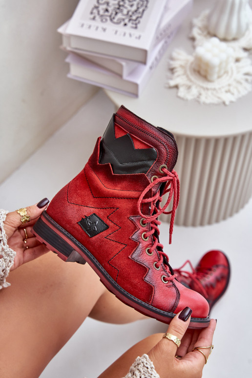 Pelle riscaldamento Stivali da donna con tacchi larghi Deveciejka 06106-08 colore rosso Pelle riscaldamento Stivali da donna con tacchi larghi Deveciejka 06106-08 colore rosso