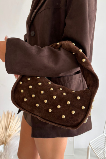 Borsa in suede naturale color cioccolato con decorazione Julisse
