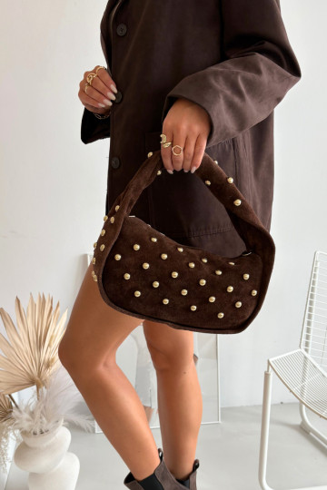 Borsa in suede naturale color cioccolato con decorazione Julisse 2