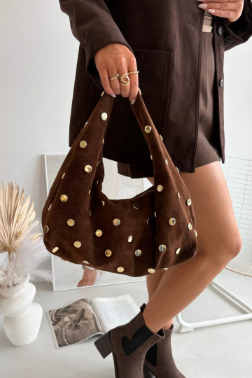 Borsa in suede color cioccolato con decorazione Marisse