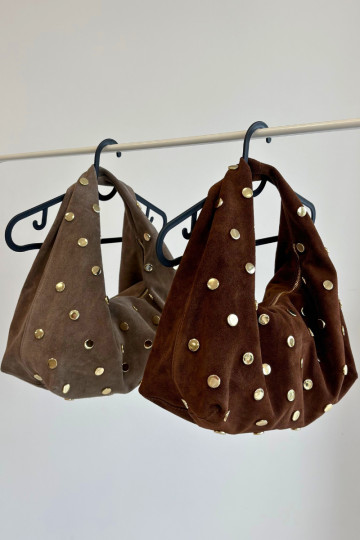 Borsa in suede color cioccolato con decorazione Marisse 2