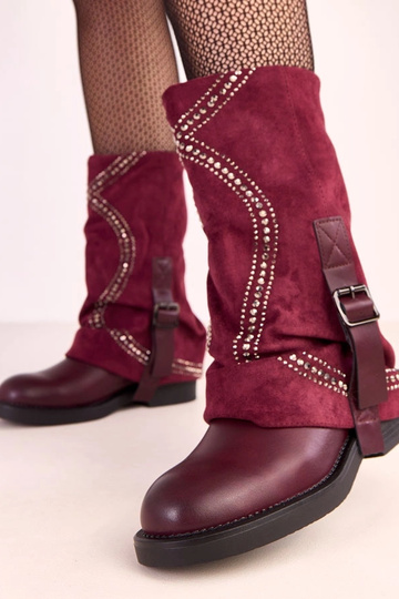 Stivaletti bordeaux con punta aperta, decorati con zirconi Ginny 2