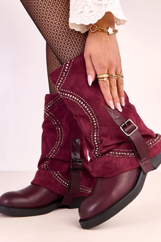 Stivaletti bordeaux con punta aperta,...