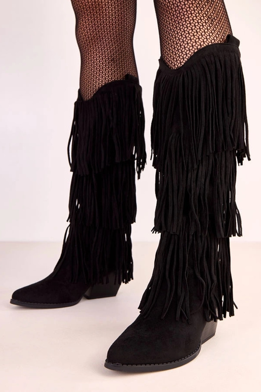 Stivali cowboy neri con frange Ivia