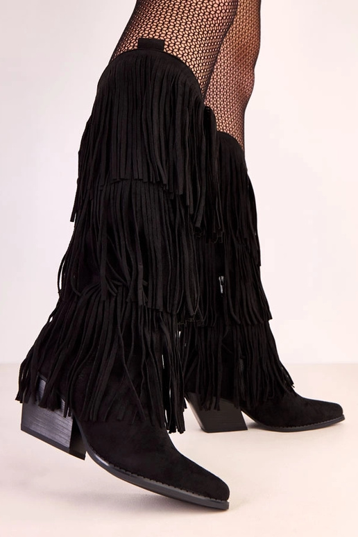 Stivali cowboy neri con frange Ivia