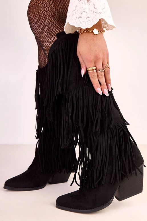 Stivali cowboy neri con frange Ivia