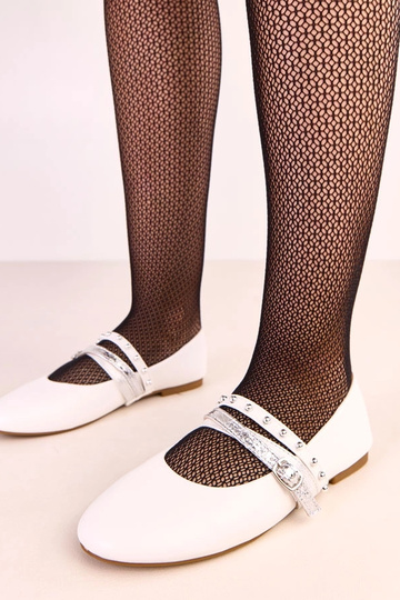 Ballerine bianche con cinturini decorativi Vika