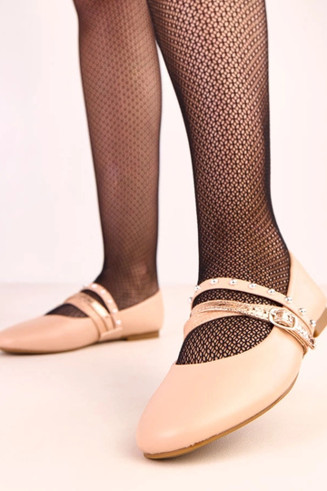 Ballerine color sabbia con cinturini decorativi Vika 2