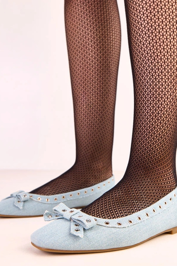 Ballerine in denim con fori decorativi e fiocchetto Baisa