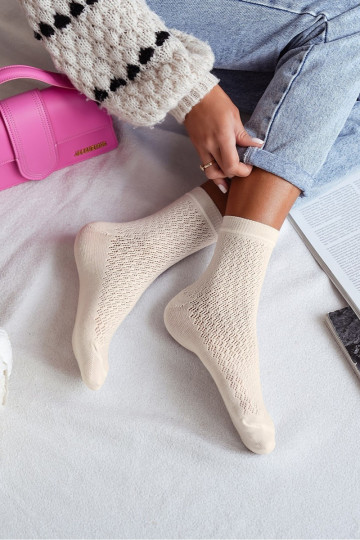 Calzini Femminile con elementi traforati colore avorio