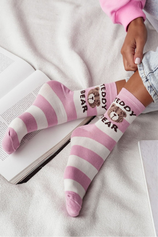 Calzini Femminile con strisce Teddy Bear rosa-Colore bianco Calzini Femminile con strisce Teddy Bear rosa-Colore bianco