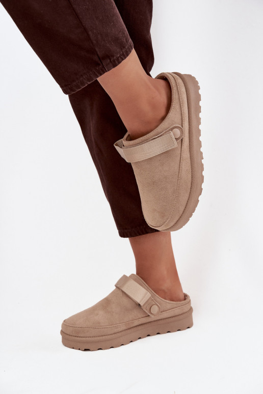 Pantofole calde da donna con pelliccia interna e piattaforma color sabbia Azida