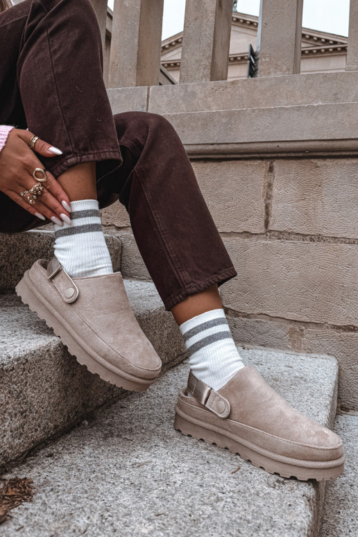 Pantofole calde da donna con pelliccia interna e piattaforma color sabbia Azida