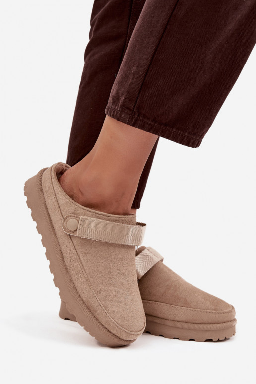 Pantofole calde da donna con pelliccia interna e piattaforma color sabbia Azida