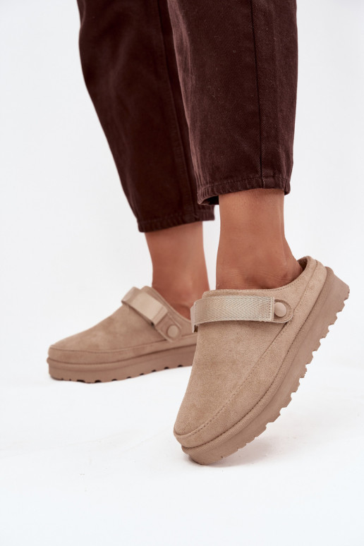 Pantofole calde da donna con pelliccia interna e piattaforma color sabbia Azida