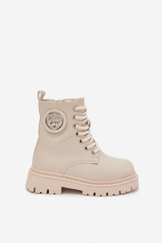 Stivali Infantile riscaldamento con pelliccia all interno con ornamenti LOVE beige Rosaira