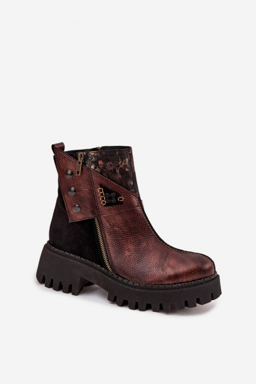 Pelle riscaldamento Stivali con una piattaforma E tacchi piatti Deveciejka 06140-02 colore marrone