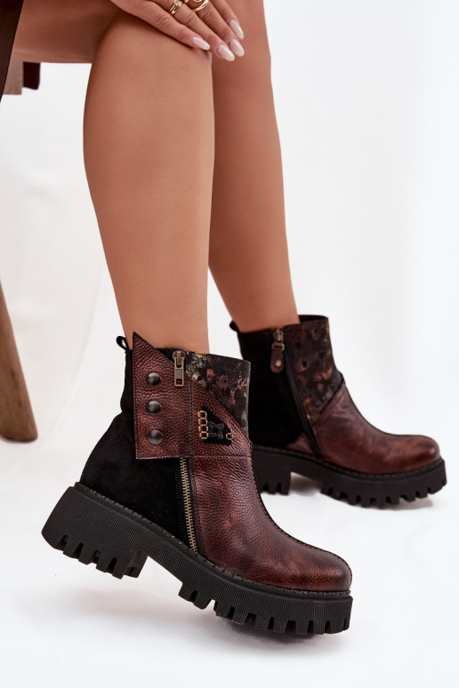 Pelle riscaldamento Stivali con una piattaforma E tacchi piatti Deveciejka 06140-02 colore marrone Pelle riscaldamento Stivali con una piattaforma E tacchi piatti Deveciejka 06140-02 colore marrone