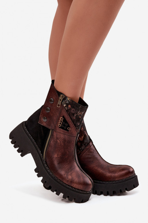 Pelle riscaldamento Stivali con una piattaforma E tacchi piatti Deveciejka 06140-02 colore marrone