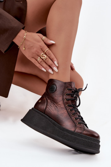 Pelle Stivali con una piattaforma Deveciejka 06309-32 colore metallico Brąz