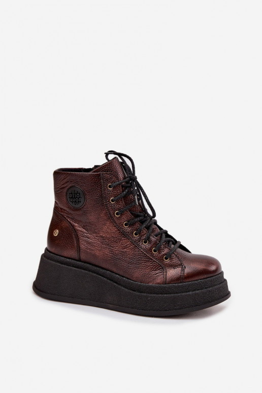 Pelle Stivali con una piattaforma Deveciejka 06309-32 colore metallico Brąz