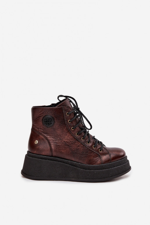 Pelle Stivali con una piattaforma Deveciejka 06309-32 colore metallico Brąz Pelle Stivali con una piattaforma Deveciejka 06309-32 colore metallico Brąz