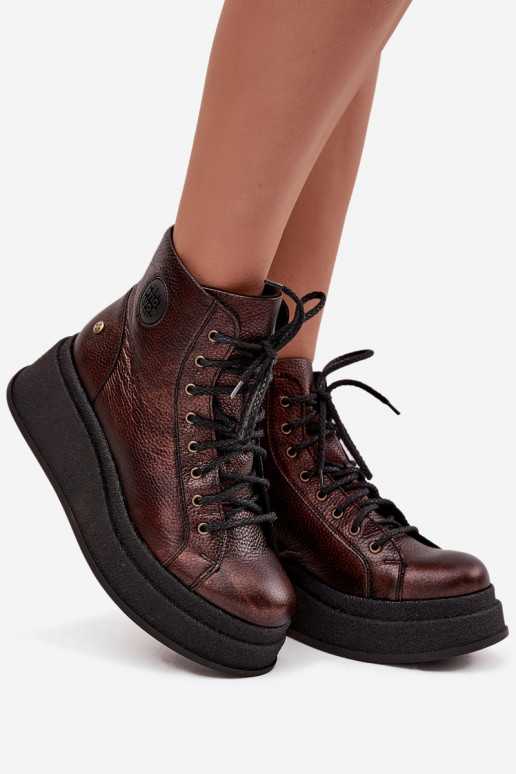 Pelle Stivali con una piattaforma Deveciejka 06309-32 colore metallico Brąz