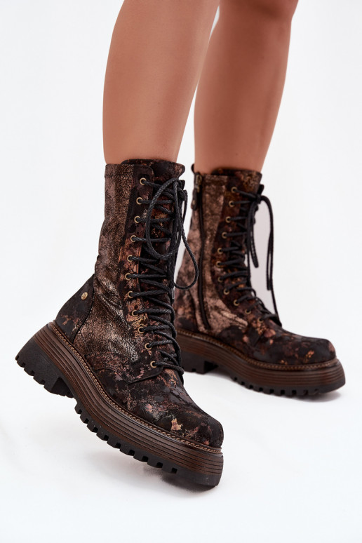 Stivali da donna stivali da equitazione alti Deveciejka 06203-32 marrone-colore dorato