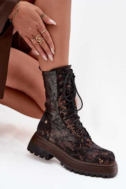 Stivali da donna stivali da equitazione alti Deveciejka 06203-32 marrone-colore dorato